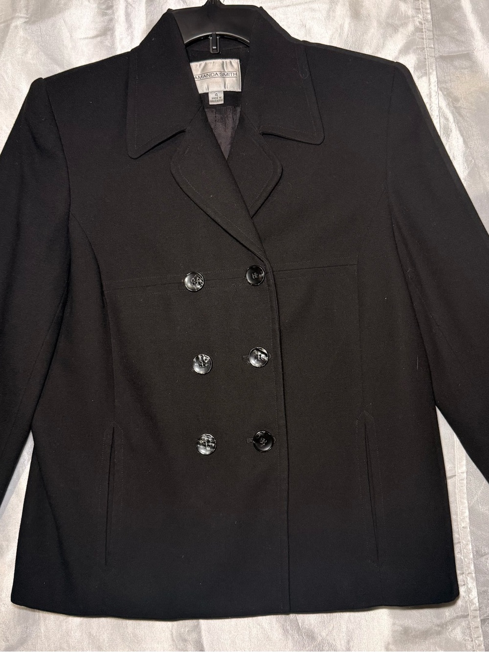 VTG Amanda Smith Black Double Breasted Blazer Women Size 4 Rayon/polyester Lined - Picture 2 of 9